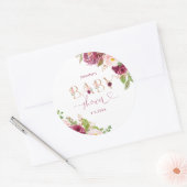Herfst bordeauxrood bloemig baby shower ronde sticker (Envelop)