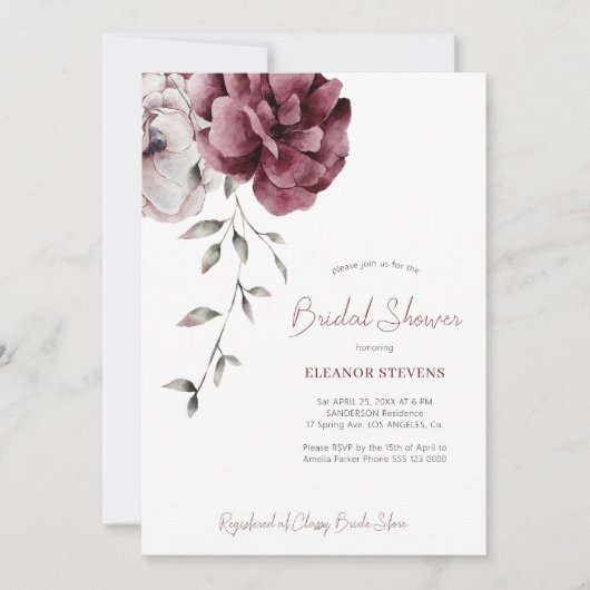 Herfst bordeauxrood bloemig elegant vrijgezellenfe kaart (Voorkant)