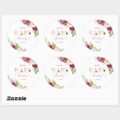 Herfst bordeauxrood gouden bloemenkleed babyshower ronde sticker (Vel)