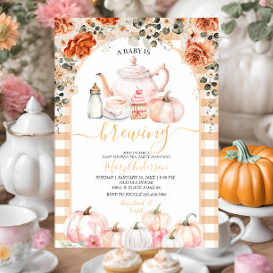 Herfst Borrelende Roze Bloemige Thee Feestje Baby Kaart