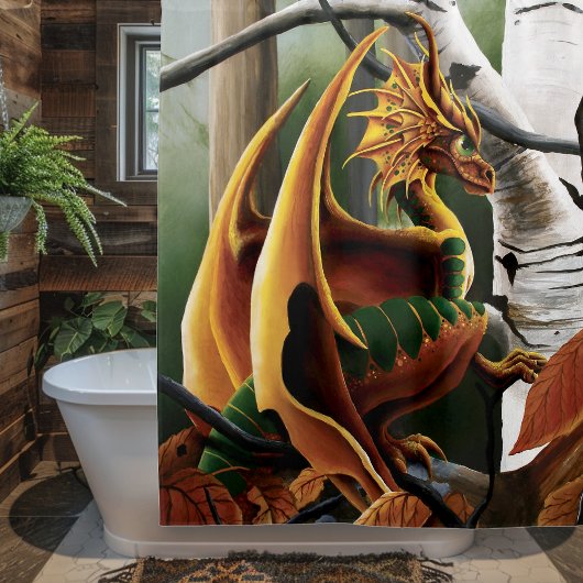 Herfst bos amber draak berken Fantasy Douchegordijn