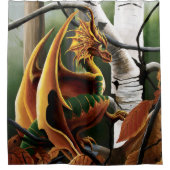 Herfst bos amber draak berken Fantasy Douchegordijn (Voorkant)