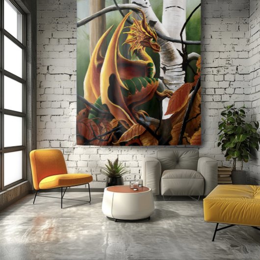 Herfst bos amber draak berken Fantasy Wandkleed