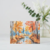 Herfst bos aquarel kunst briefkaart (Staand voorkant)