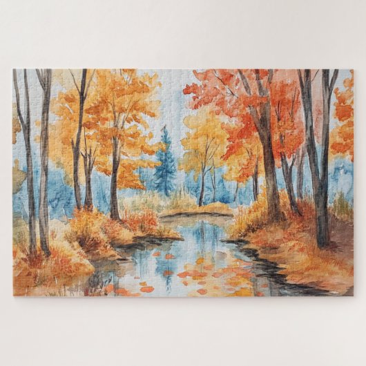 Herfst Bos Aquarel Kunst Legpuzzel (Horizontaal)