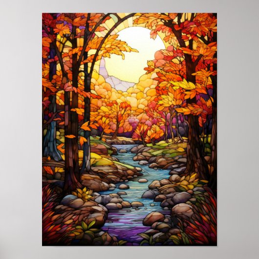Herfst bos beek glas-in-lood raamontwerp poster (Voorkant)