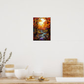 Herfst bos beek glas-in-lood raamontwerp poster (Keuken)