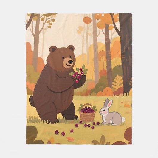 Herfst Bos Beer Konijn Fleece Deken (Voorkant)