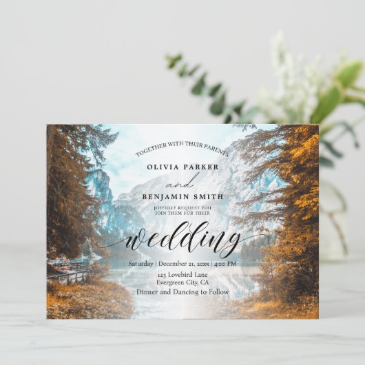 herfst bos berg herfst bruiloft kaart (Staand voorkant)