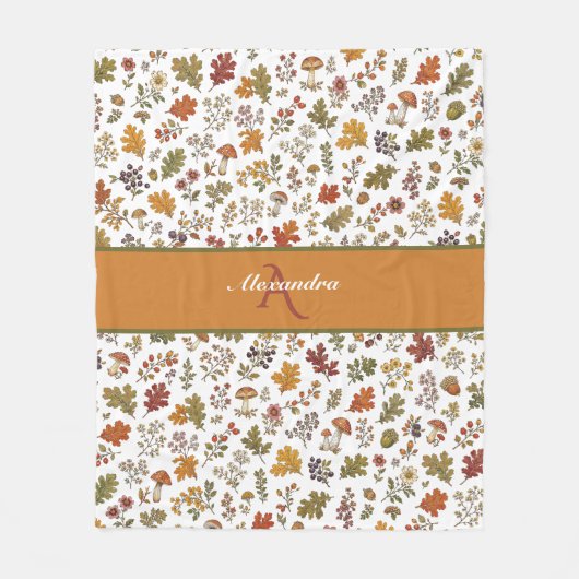 Herfst bos bloem blad paddestoel aangepaste naam fleece deken (Voorkant)