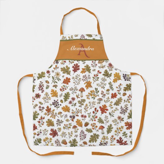 Herfst bos bloem blad paddestoel aangepaste naam schort (Voorkant)