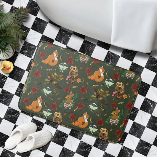 Herfst bos bosdieren groen patroon badmat