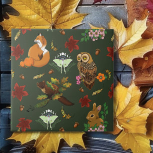 Herfst bos bosdieren groen patroon tegeltje