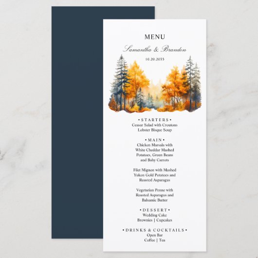 Herfst bos, dennenbomen Herfst bos menu (Voorkant / Achterkant)