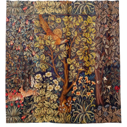 HERFST BOS DIEREN Hazen, fazant, bruine bloemen Douchegordijn (Voorkant)