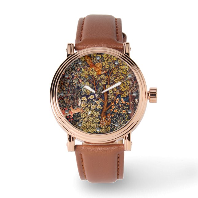 HERFST BOS DIEREN Hazen, fazant, bruine bloemen Horloge (Voorkant)