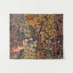 HERFST BOS DIEREN Hazen, fazant, bruine bloemen Wandkleed