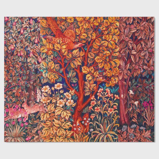 HERFST BOS DIEREN Hazen, fazant, rode bloemen Cadeaupapier (Vlak)