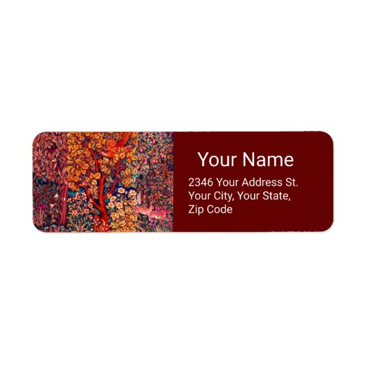 HERFST BOS DIEREN Hazen, fazant, rode bloemen Etiket (Voorkant)