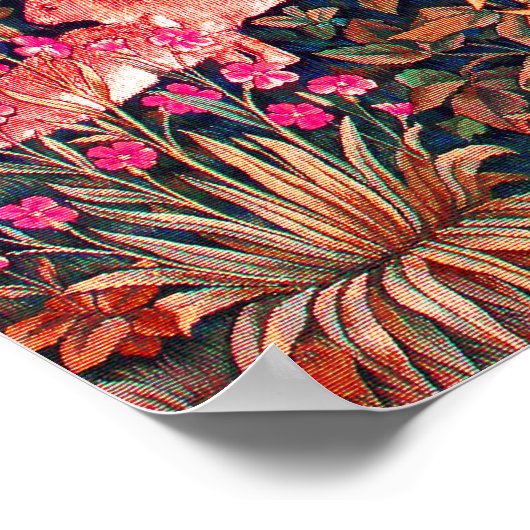 HERFST BOS DIEREN Hazen, fazant, rode bloemen Poster (Hoek)