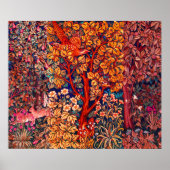 HERFST BOS DIEREN Hazen, fazant, rode bloemen Poster (Voorkant)