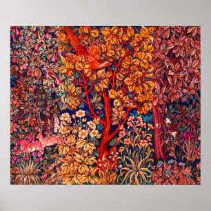 HERFST BOS DIEREN Hazen, fazant, rode bloemen Poster