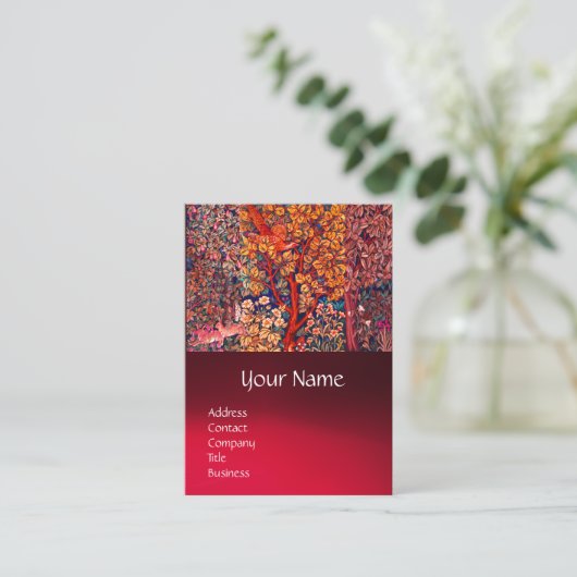 HERFST BOS DIEREN Hazen, fazant, rode bloemen Visitekaartje (Staand voorkant)