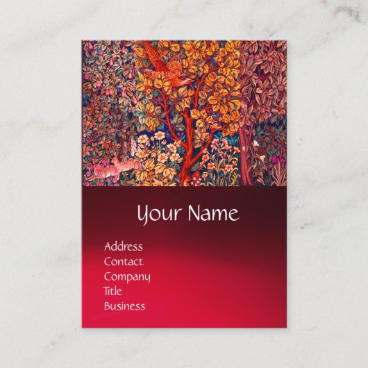 HERFST BOS DIEREN Hazen, fazant, rode bloemen Visitekaartje (Voorkant)