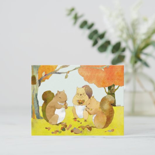 Herfst bos eekhoorns briefkaart (Staand voorkant)