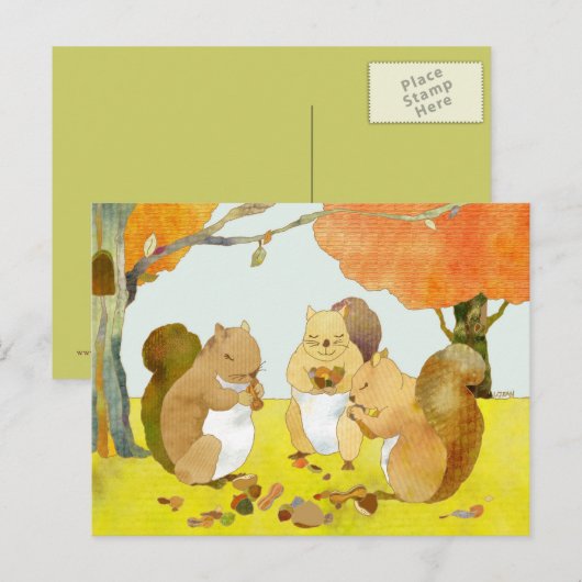 Herfst bos eekhoorns briefkaart (Voorkant / Achterkant)