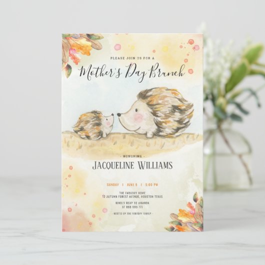 Herfst bos egel moederdag uitnodiging (Staand voorkant)