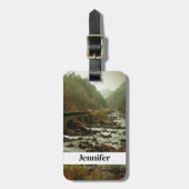 Herfst bos en rivier landschap bagagelabel (Voorkant verticaal)