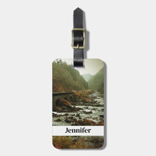 Herfst bos en rivier landschap bagagelabel (Voorkant verticaal)