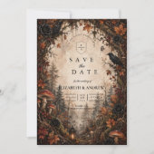 Herfst bos goth bruiloft save the date (Voorkant)