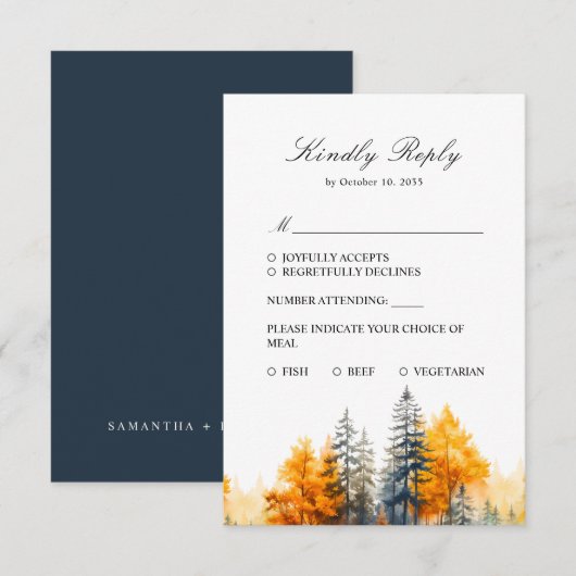Herfst bos, herfst bos bruiloft RSVP kaart (Voorkant / Achterkant)
