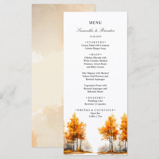 Herfst bos, herfst bos bruiloftsmenu menu (Voorkant / Achterkant)