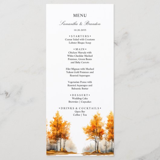 Herfst bos, herfst bos bruiloftsmenu menu (Voorkant)