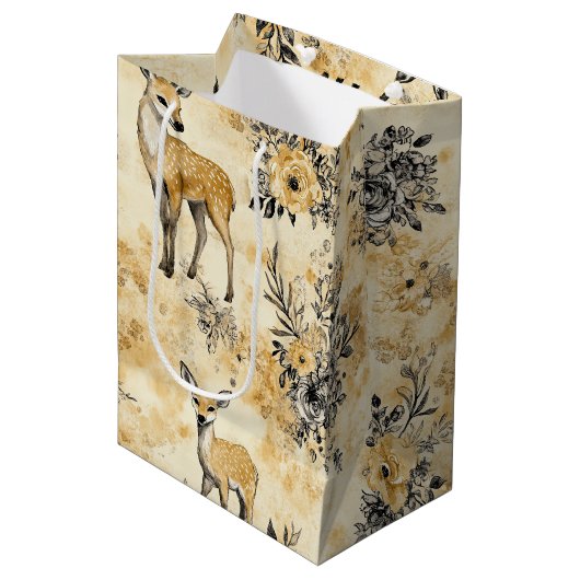 Herfst bos herten patroon medium cadeauzakje (Voorkant Gekanteld)