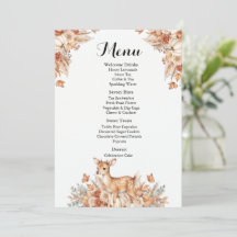 Herfst bos herten pompoen baby shower menu kaart