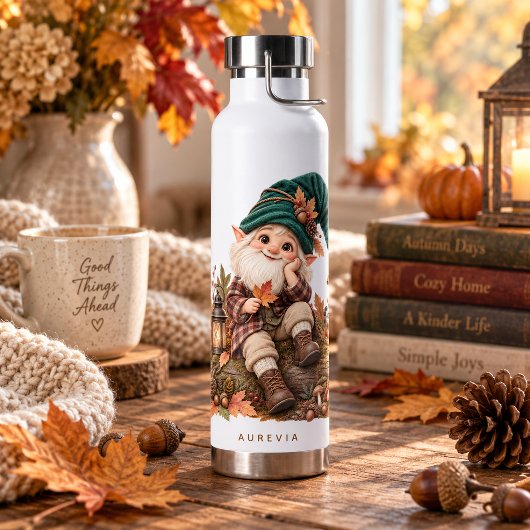 Herfst bos kabouter en eikel waterfles