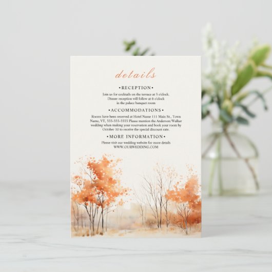 Herfst Bos Landschap bruiloft Details Informatiekaartje (Staand voorkant)