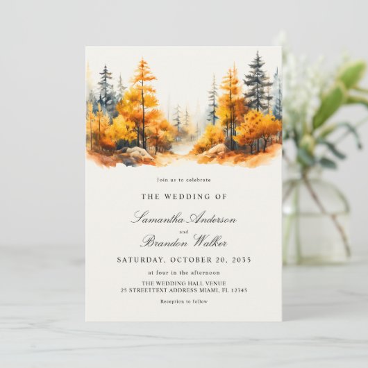 Herfst Bos met QR Code Herfst bruiloft uitnodiging (Staand voorkant)