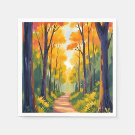 Herfst Bos Pad | Waterverf Herfstloof Servet