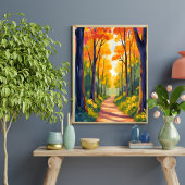 Herfst Bos Pad | Waterverfschilderij van herfstloo Poster