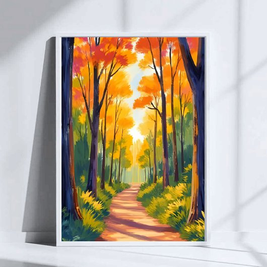 Herfst Bos Pad | Waterverfschilderij van herfstloo Poster
