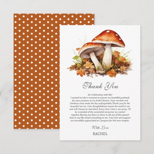 Herfst Bos Paddenstoel Bruidsdiner Bedankkaart (Voorkant / Achterkant)