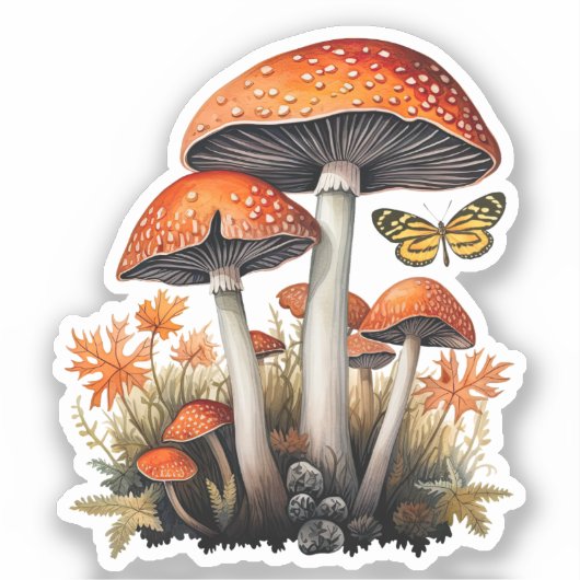 Herfst bos paddenstoelen sticker (Voorkant)