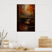 Herfst Bos Stroom Brug Kunstprint Donker Poster (Keuken)