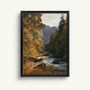 Herfst Bos Stroom Herten Landschap Poster
