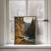 Herfst Bos Stroom Herten Landschap Poster